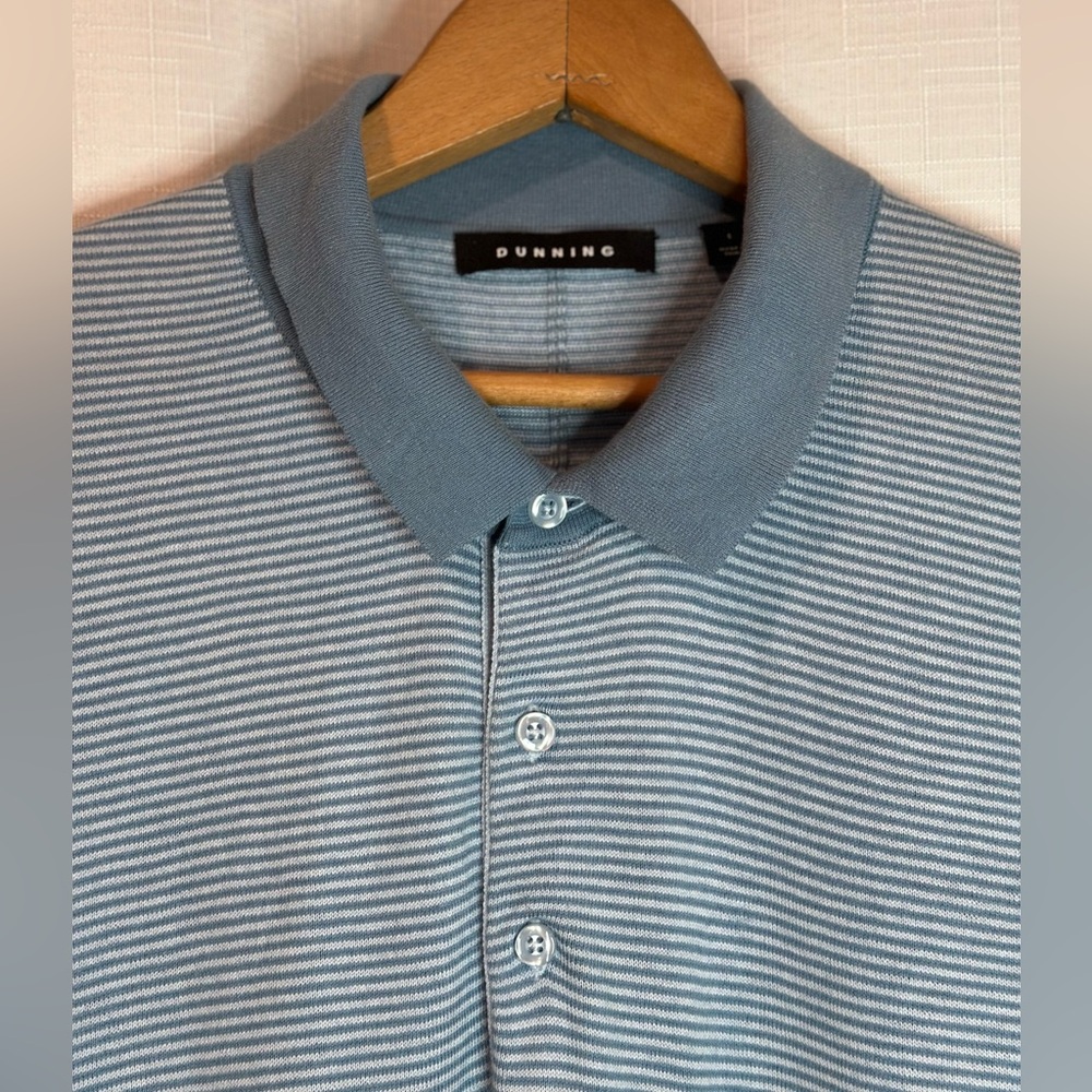 DUNNING Fairfield Short Sleeve Polo Sweater Cashmere Blue/Blue Shadow in Large